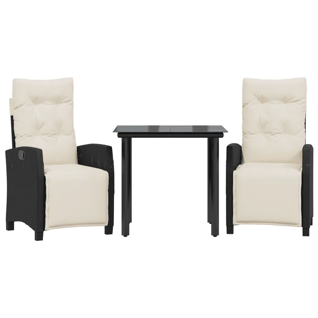 Set da Pranzo da Giardino 3 pz con Cuscini Nero in Polyrattan 3212953