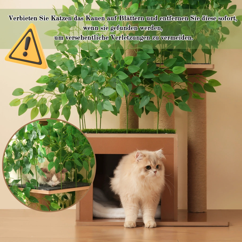 OKWISH Tiragraffi ad Albero, con 4 Piattaforme e Cuccia, per Arrampicarsi e Nascondersi, MDF, Verde, 60 x 45 x 190 cm