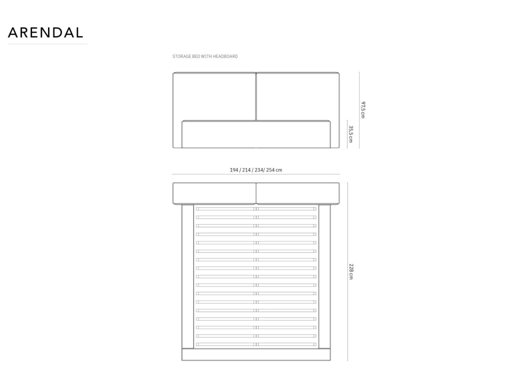 Cosmopolitan Design - Letto a cassettone con testiera doppia "Arendal" 200x200cm in velluto grigio 
