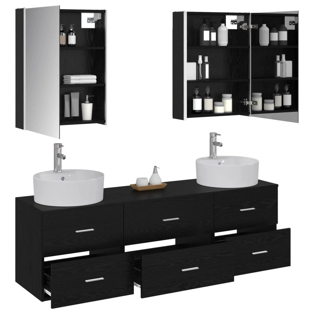 Set di mobili per il bagno 5 pcs Rovere Nero 3406888