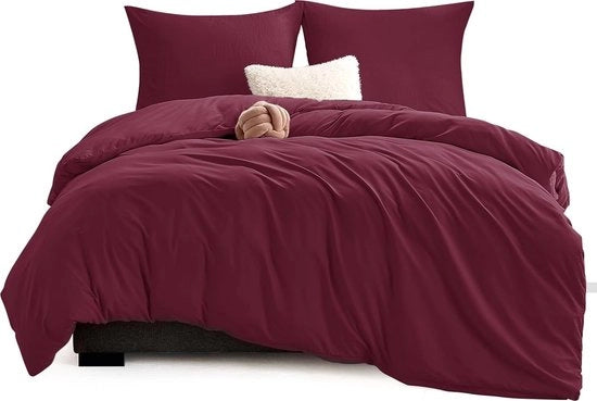 Set di coperte da letto 3 pezzi 155 x 220 cm, colore vino, con 2 cuscini 80 x 80 cm, set di coperte da letto 155 x 220 cm, di microfibra, con chiusura a zip, morbido e lavabile in lavatrice.