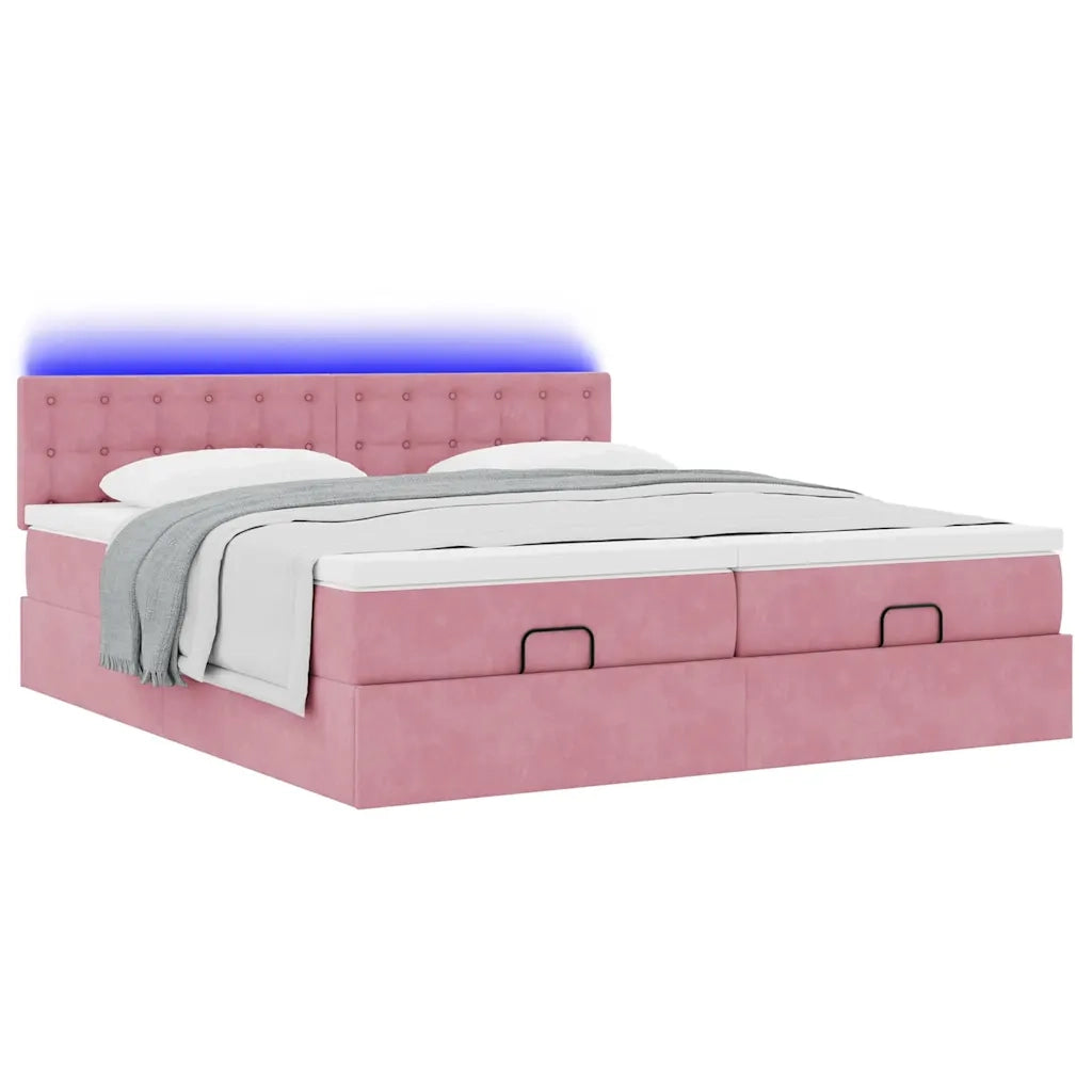 Struttura Letto Pouf con Materassi Rosa 200x200 cm Velluto 3312970