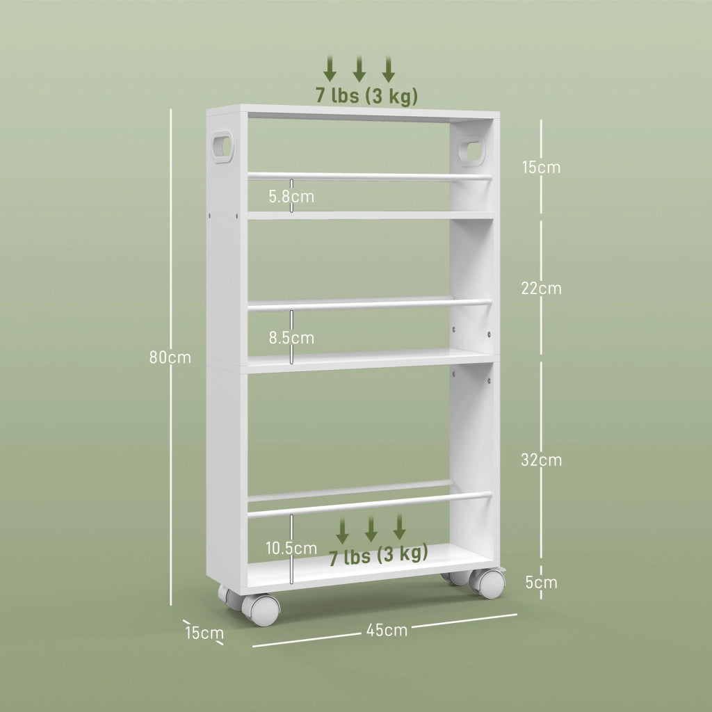 Carrello da Cucina e Bagno Salvaspazio a 3 Livelli con Barre Laterali e Ruote con Freni, Bianco