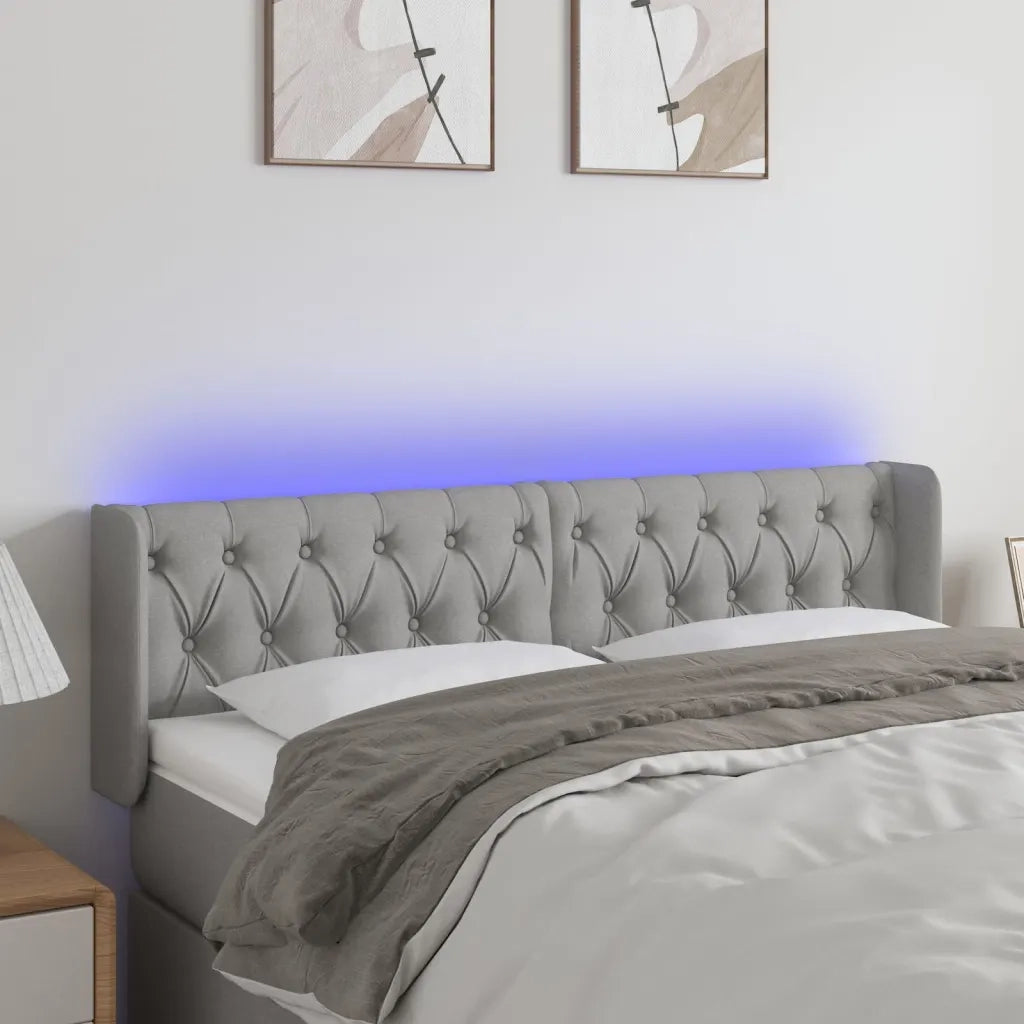 Testiera-Testata Decorativa Grigio Chiaro a LED 147x16x78/88 cm in Tessuto 840420