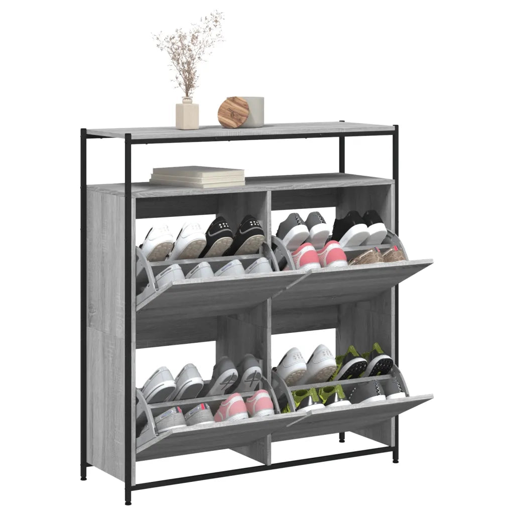 Scarpiera | Mobile per scarpe 4 Cassetti Ribaltabili Grigio Sonoma 100x34x112 cm