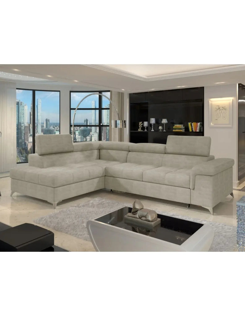 Divano angolare convertibile PALAZZO 4 posti beige – angolo sinistro con vano contenitore