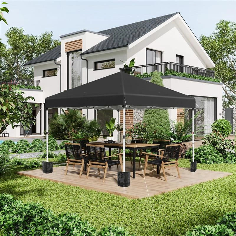 GAZEBO DA GIARDINO PIEGHEVOLE AD ALTEZZA REGOLABILE CON 2 PARETI E BORSA INCLUSA, 297X297X274 CM, NERO