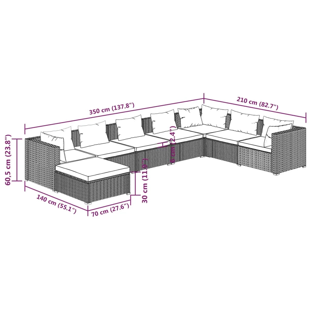 Set Divani da Giardino 8 pz con Cuscini in Polyrattan Marrone 3101859