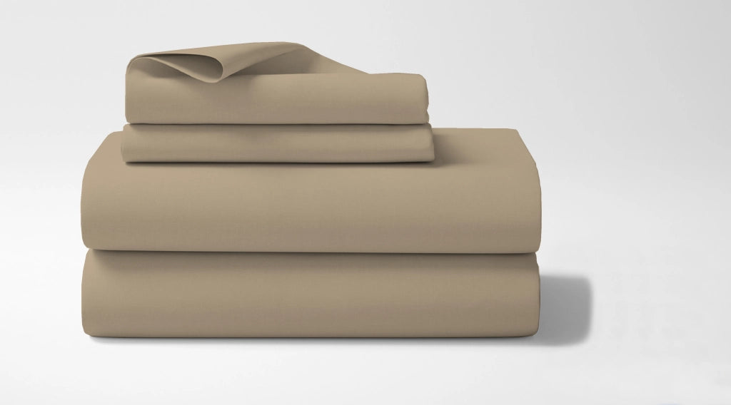 Completo letto matrimoniale a tinta unita set lenzuola Prodotto italiano 100% Cotone - Beige - Matrimoniale
