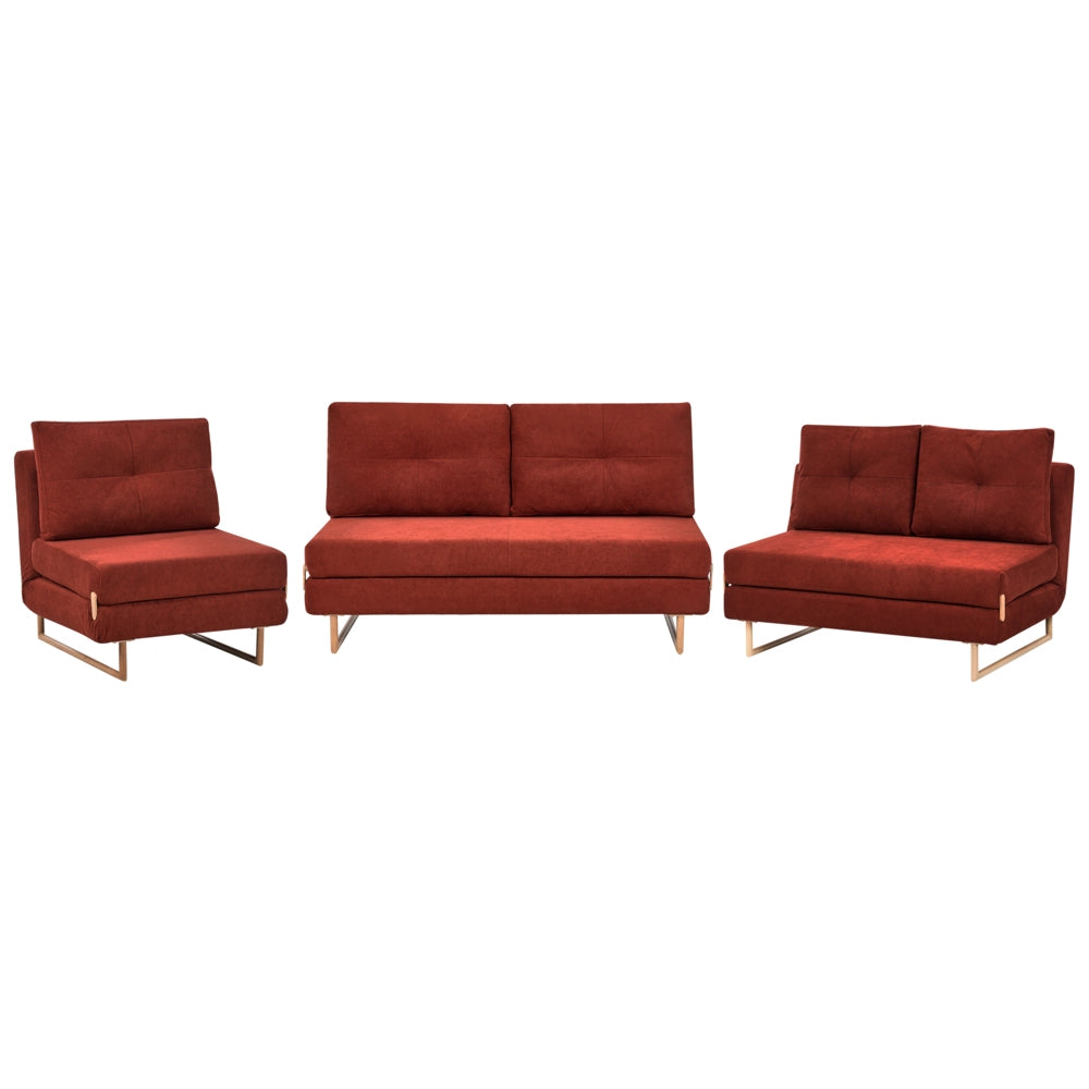 Set da salotto in tessuto rosso 3 posti 2 posti e 1 posto a sedere per 6 persone Funzione letto pieghevole