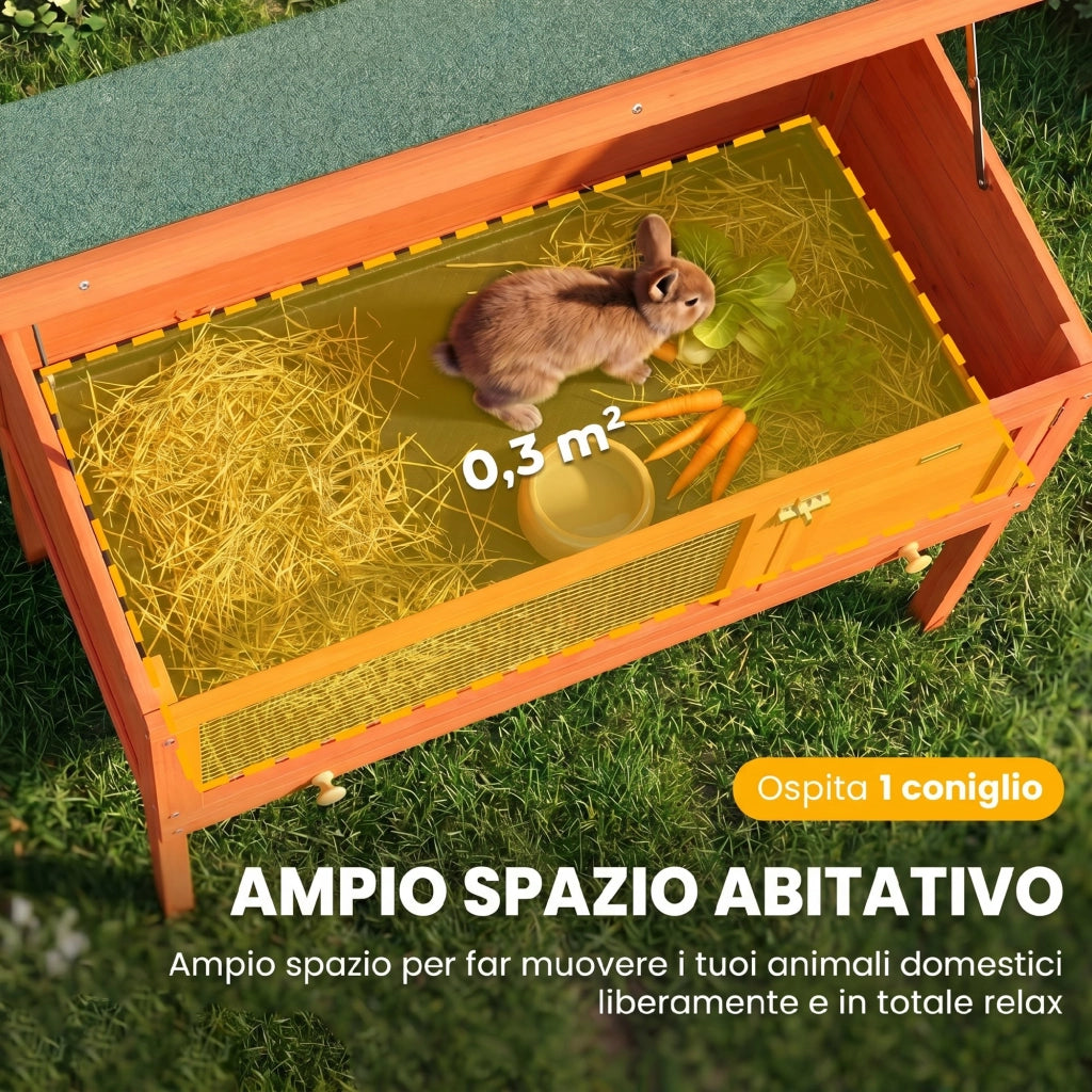 Conigliera da Esterno 90x45x 65 cm con Vassoio Estraibile Tetto Apribile e Porta con Serratura in Legno di Pino