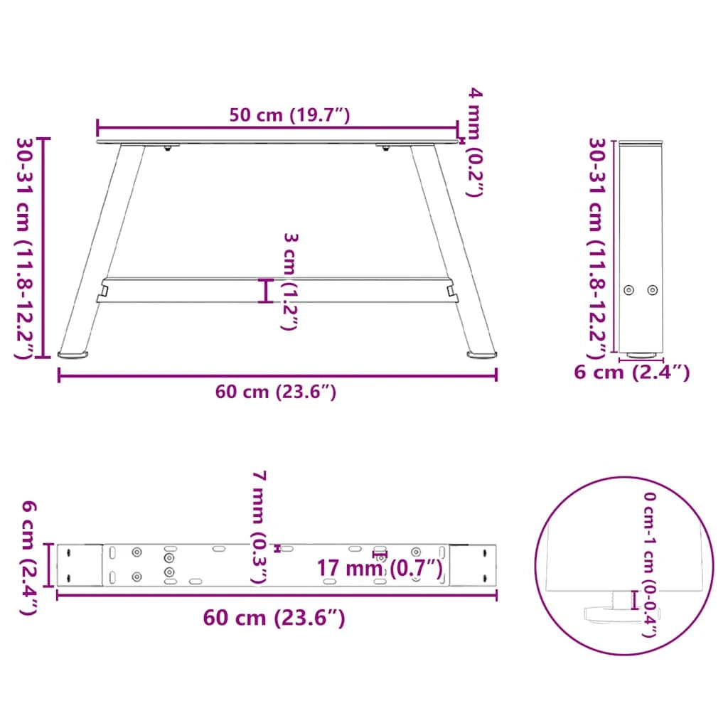 Set di 2 gambe per tavolino da caffè a forma di A 60 x 30 cm stabili con livelli regolabili design moderno in acciaio nero 02_0057100
