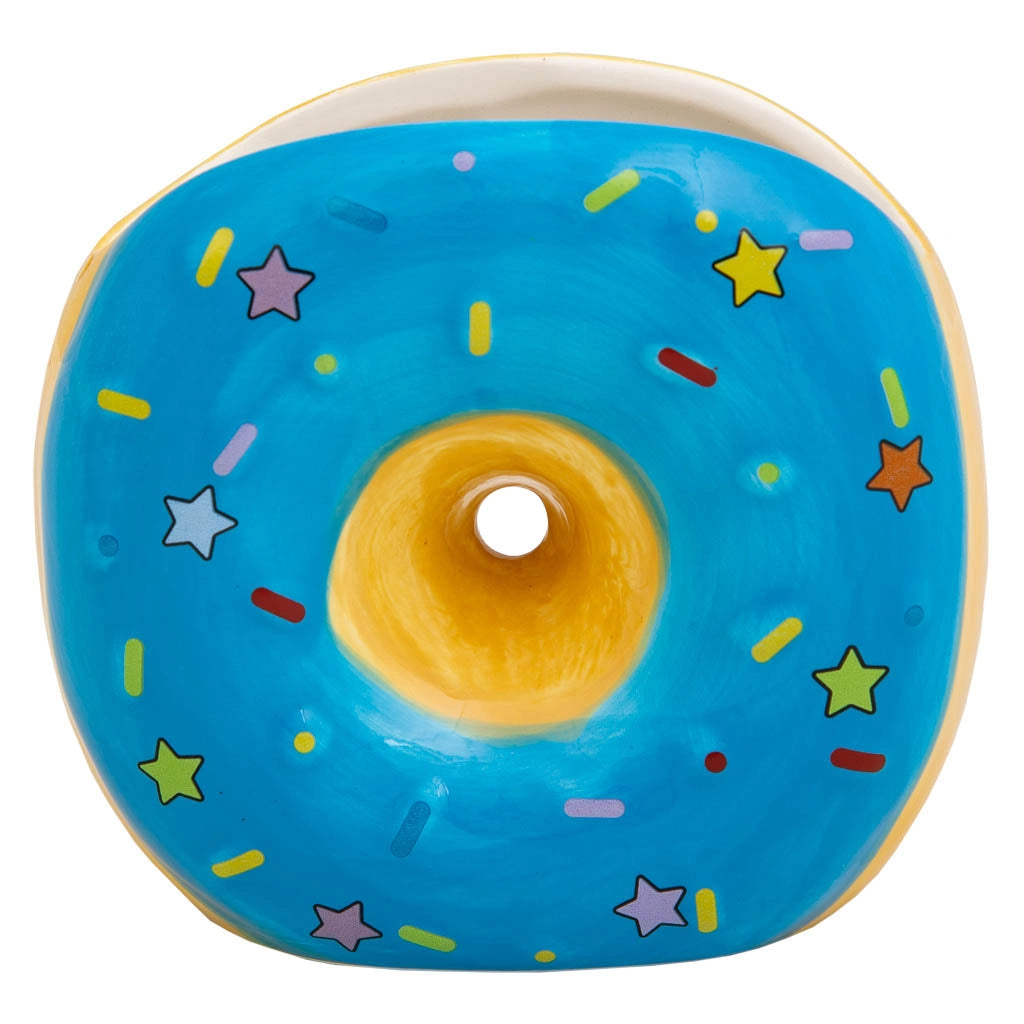 Portapenne a ciambella in ceramica blu 11x6,5x11h