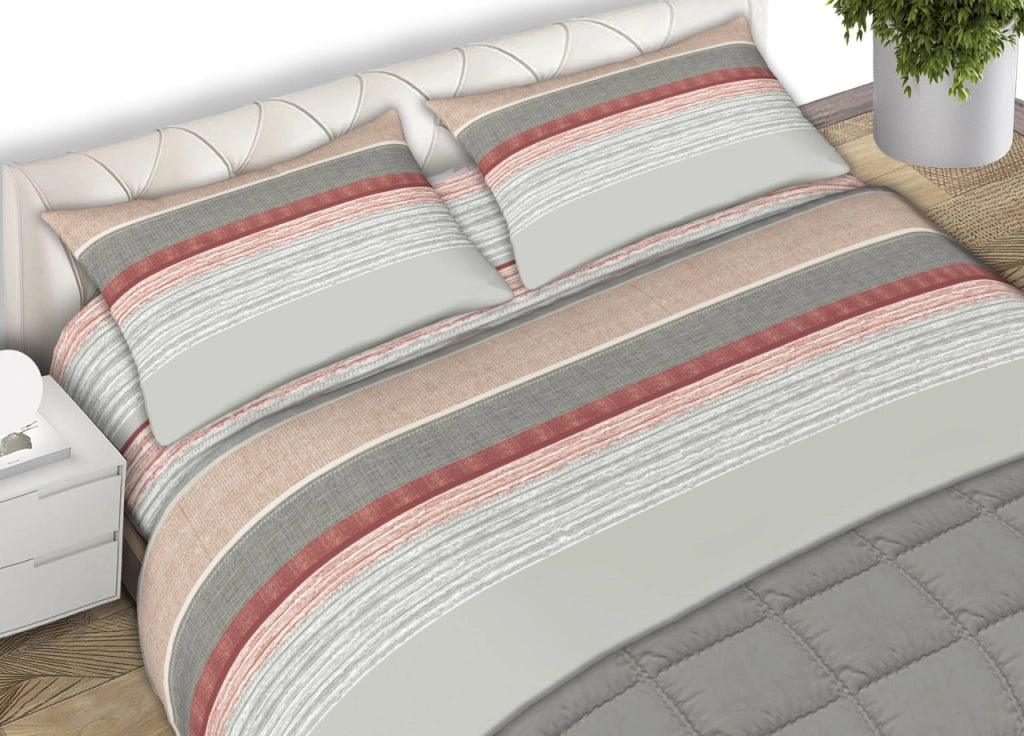 Completo Lenzuola 100% Cotone Made Italy Fantasia Rigata Banded C.N - Matrimoniale - Grigio