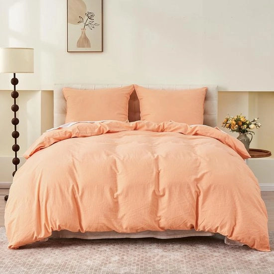 Set di lenzuola in lino e cotone lussuoso, respirante, per estati, 155x220 cm, 2 pezzi in colore arancione.