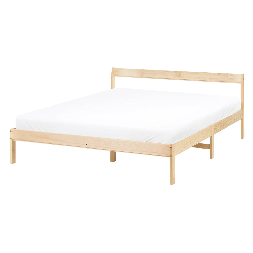 Letto matrimoniale in legno di Pino marrone chiaro con Rete a Doghe 140 x 200 cm stile minimalista