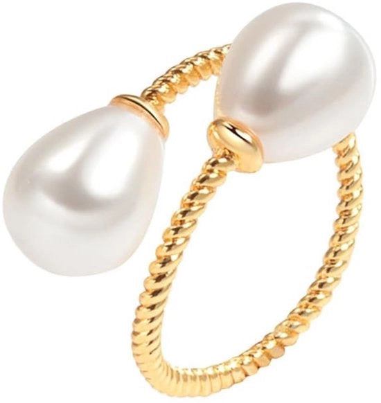 Anello adattabile a doppie perle - ipoallergenico - progetto elegante - per donna