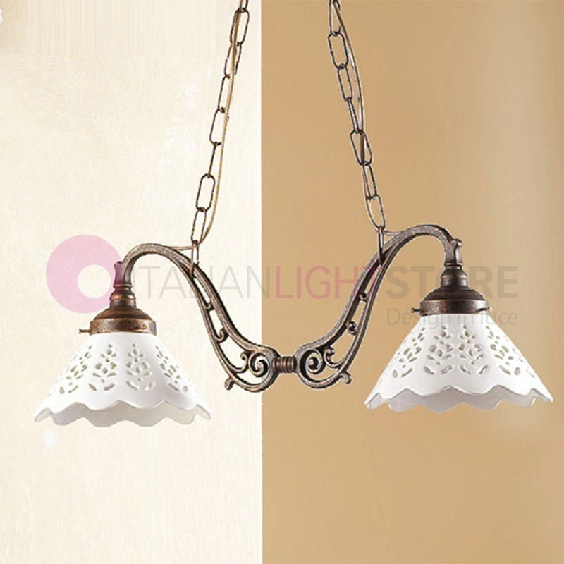 VOLTERRA Sospensione Bilanciere Ottone e Ceramica Rustico Country