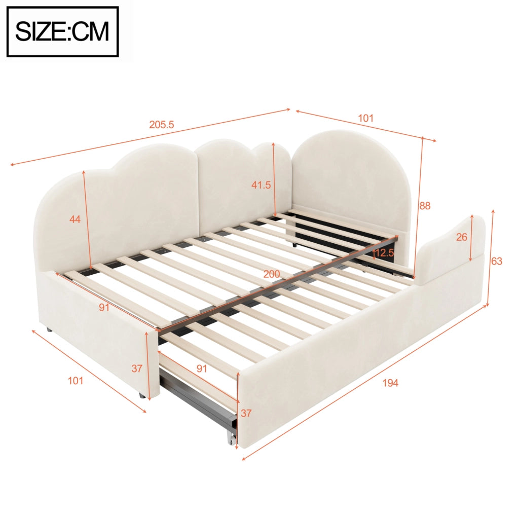 Divano letto imbottito a L con letto estraibile 90x200+90x190, velluto, design salvaspazio