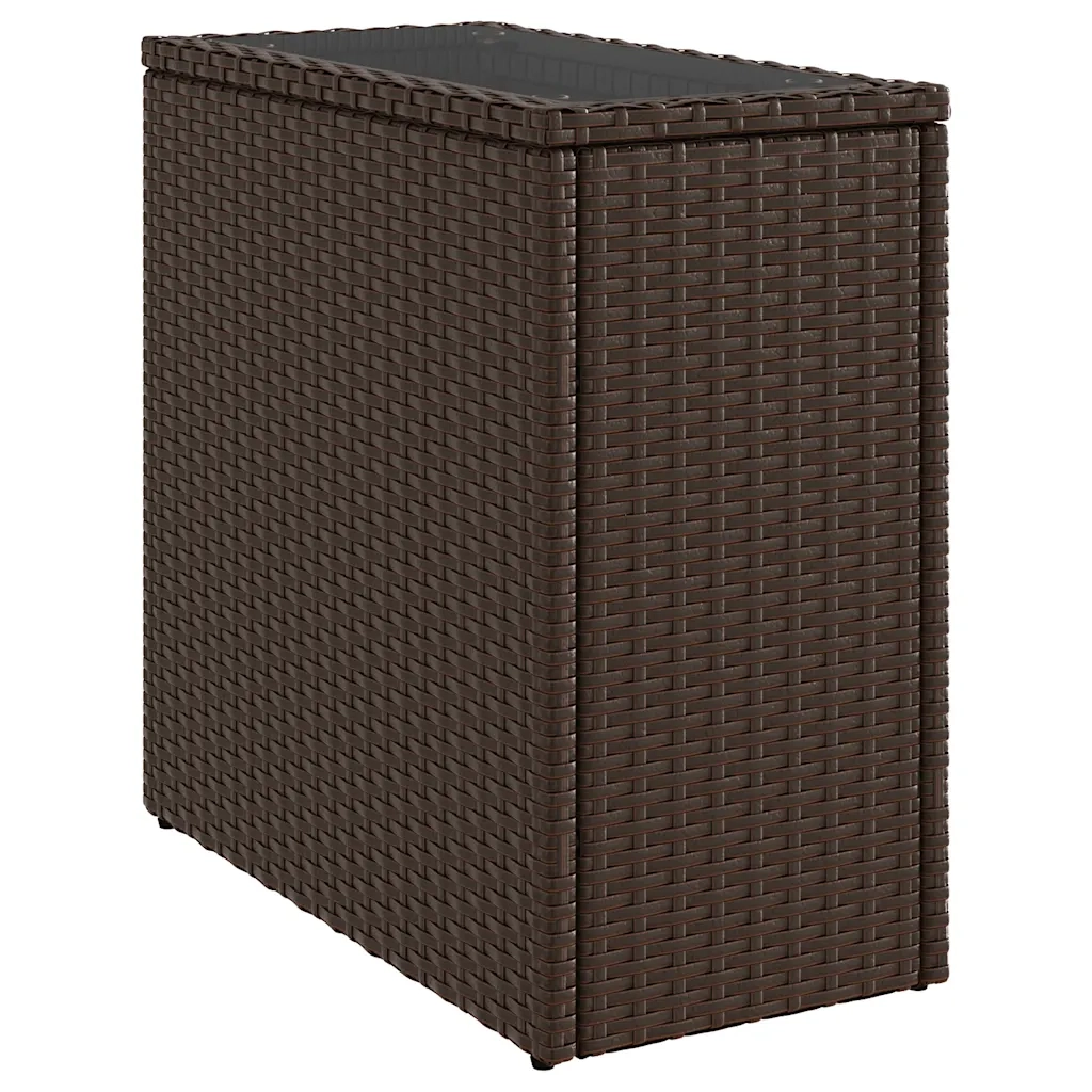 Tavolino-Tavolino da soggiorno-Tavolo Giardino Piano Vetro Marrone 58x27,5x55 cm Polyrattan