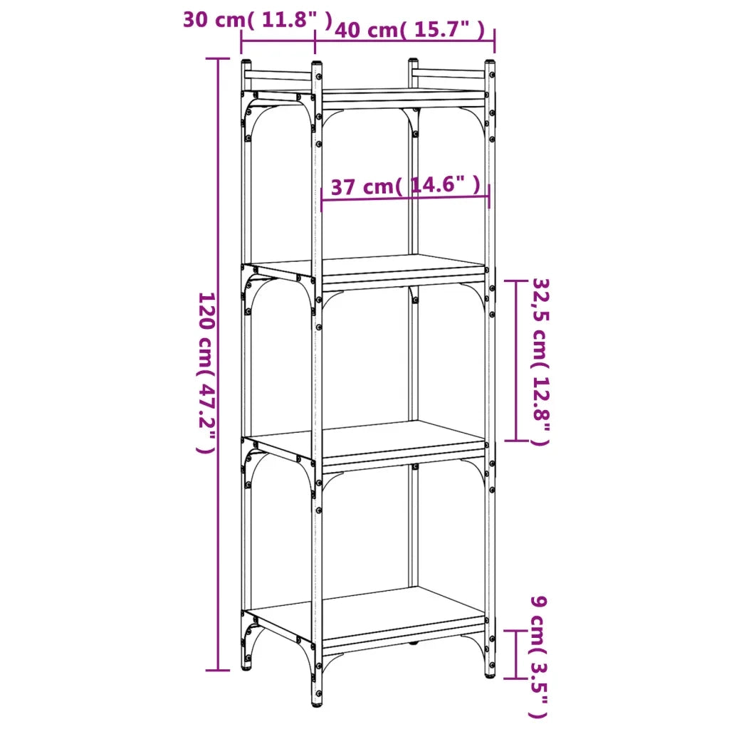Libreria a 4 Ripiani Nera 40x30x120 cm in Legno Multistrato