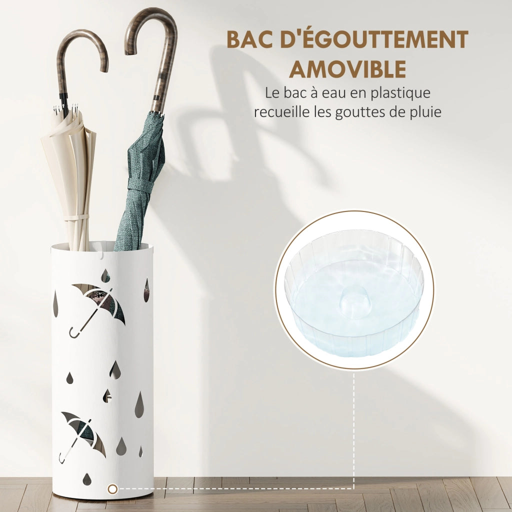 Portaombrelli cilindrico con vassoio e ganci ¨C zephmum ¨C bianco ? 17x41 cm