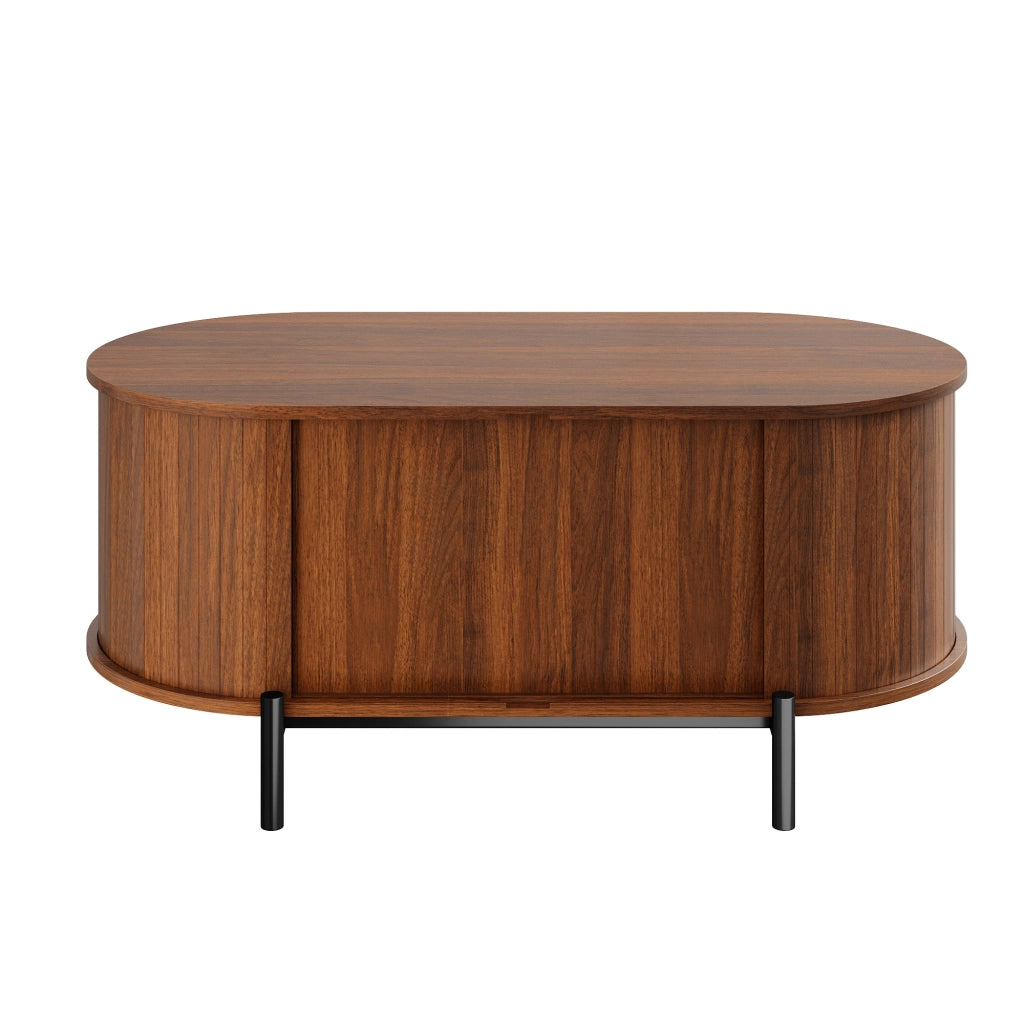 Tavolino da salotto 100x50x40 cm; ante scorrevoli e spazio contenitivo; MDF; noce