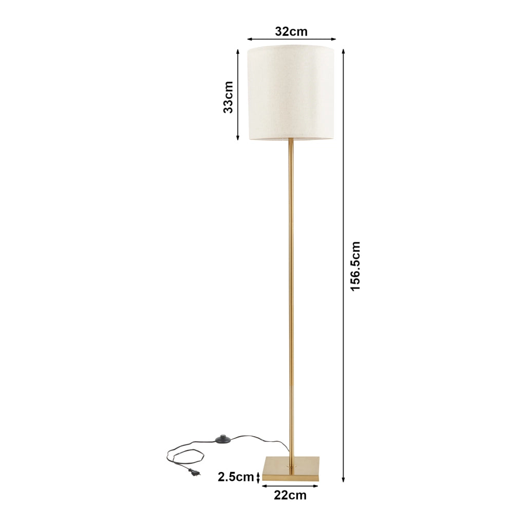 Lampada da Terra Fildholm con Paralume Cilindrico Piantana Alta 157 cm Effetto Ottone / color Lino lux.pro