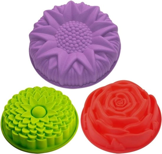 Malle in silicone con disegno floreale per torte e pane - forma 3D in girasole, crisantemo e rosa