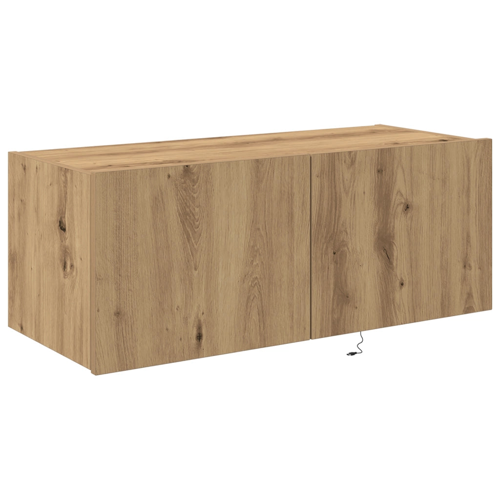 Cabinet da muro per TV  con luci LED Rovere artigianale 80x35x31 cm