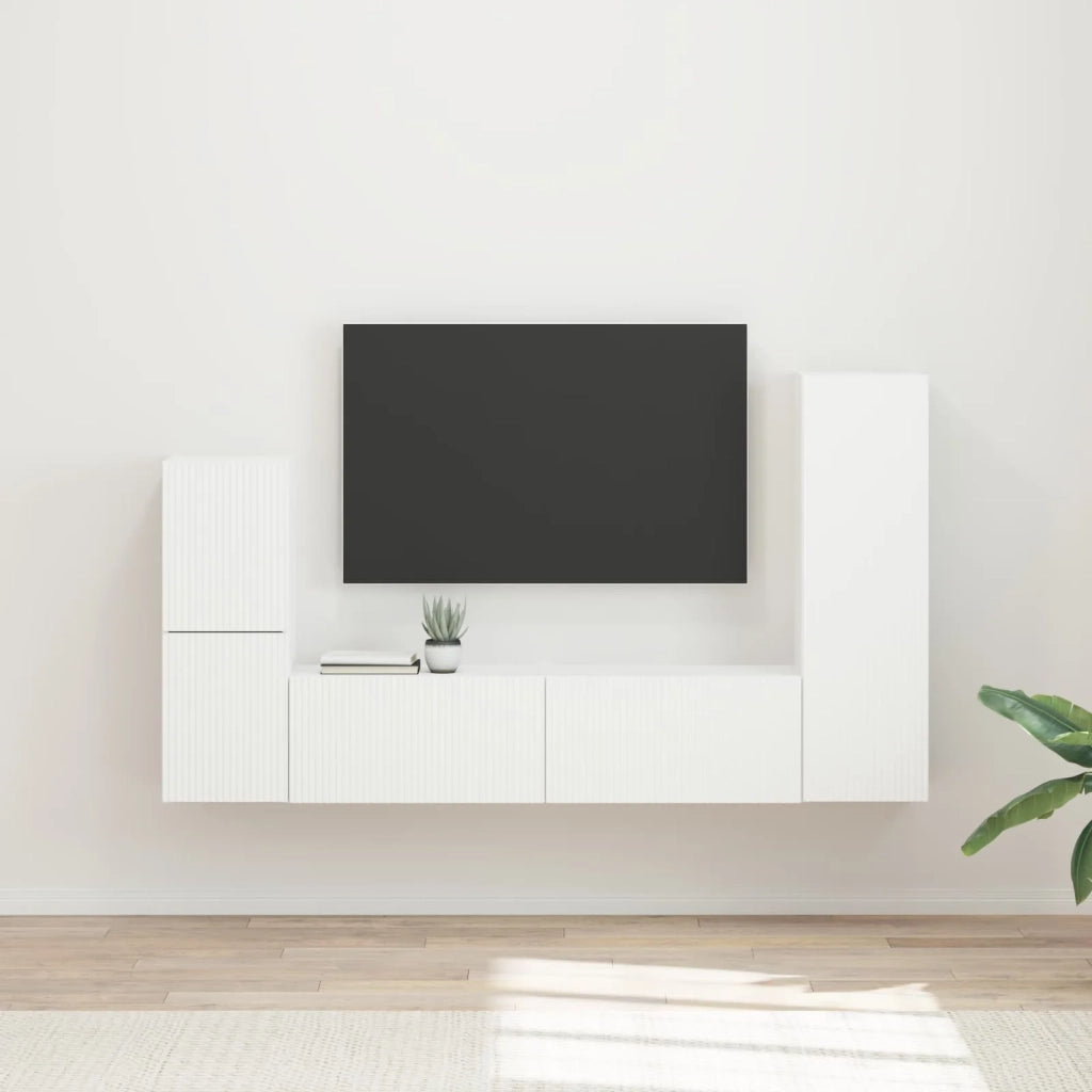Set mobile TV Montaggio a parete 4 pcs Bianco Legno multistrato