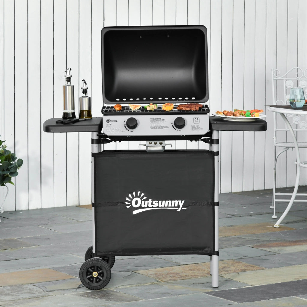 Easycomfort Barbecue a Gas con Coperchio, Bruciatori da 5.6kW, BBQ e Ruote, 104x49x99cm