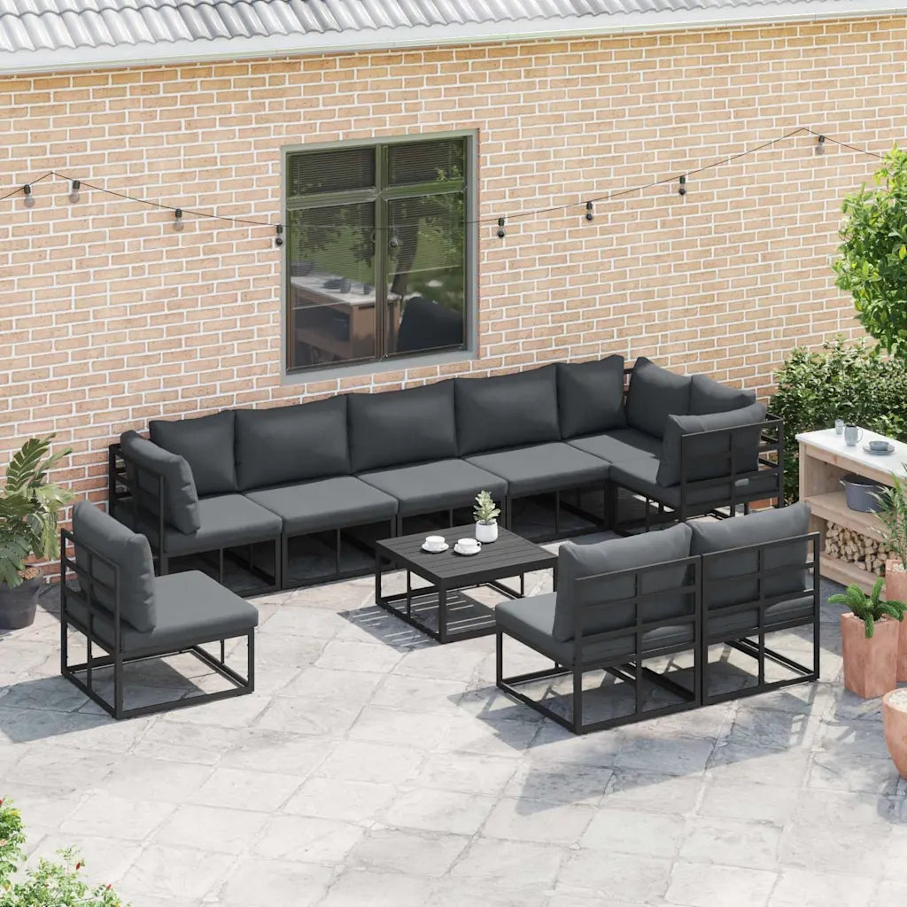 vidaXL Set Divano da Giardino con cuscino 9 pcs Nero Alluminio