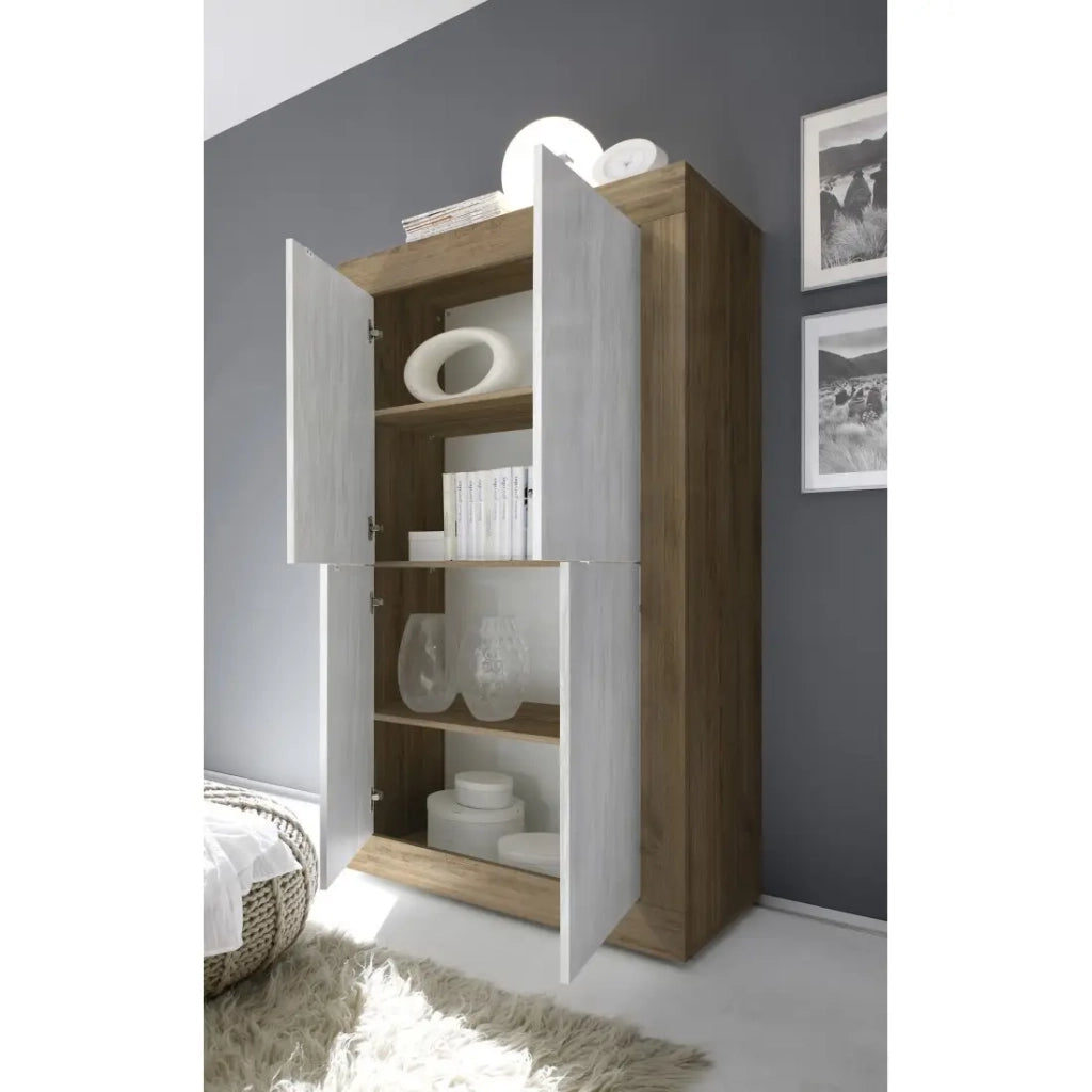 Buffet design 4 porte in legno collezione ACCESS. Colori bianco e rovere scuro.