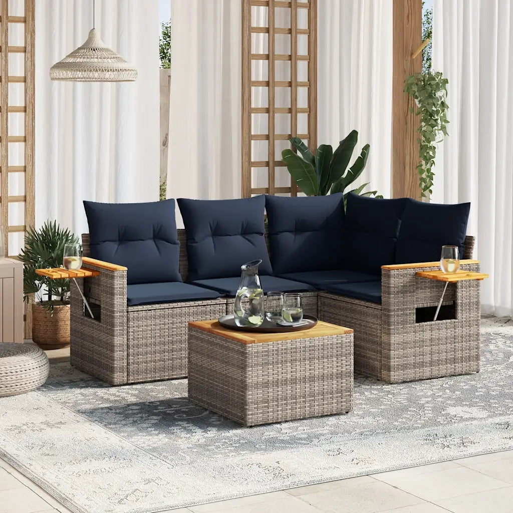 Set Divani da Giardino 5 pz con Cuscini Grigio in Polyrattan