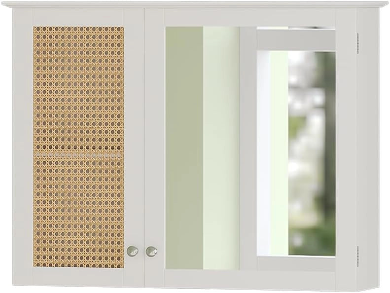 Set di mobili da bagno Rosario, Bianco, 60 cm, composto da mobile sottolavabo, specchiera e mobile medio