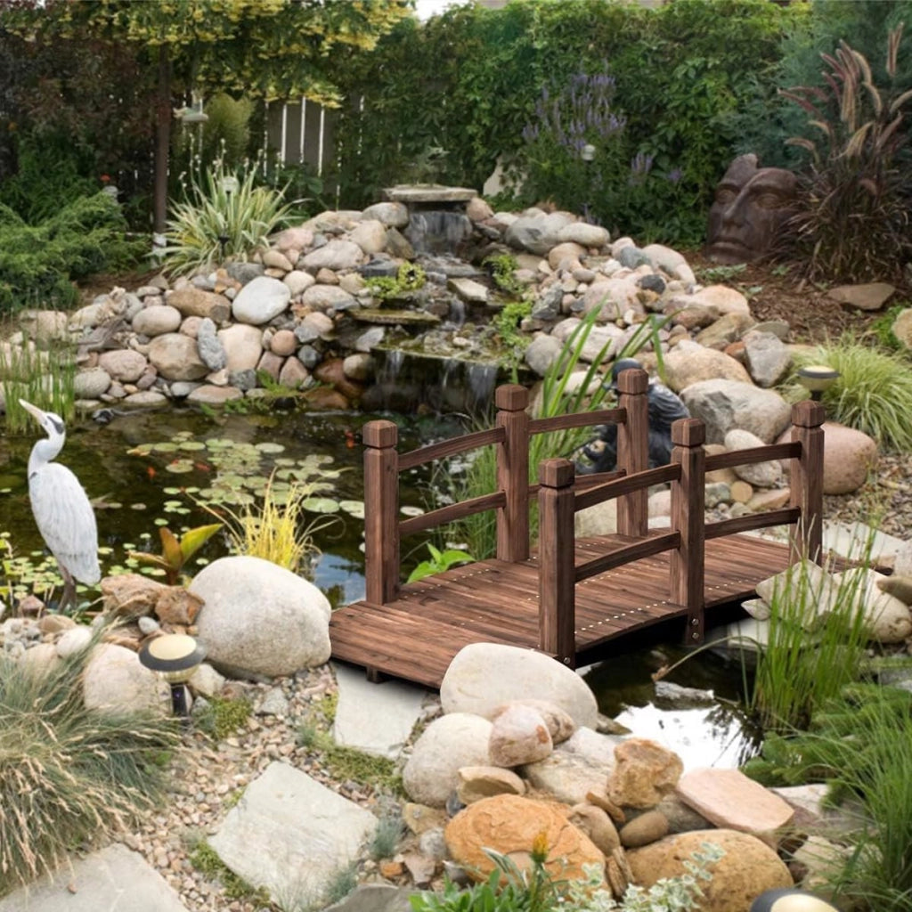 Ponte da Giardino in Legno di Abete Carbonizzato con Ringhiere, Ponticello Grande Calpestabile per Giardino e Stagno Portata 150 kg, 172 × 76 × 58 cm, Marrone
