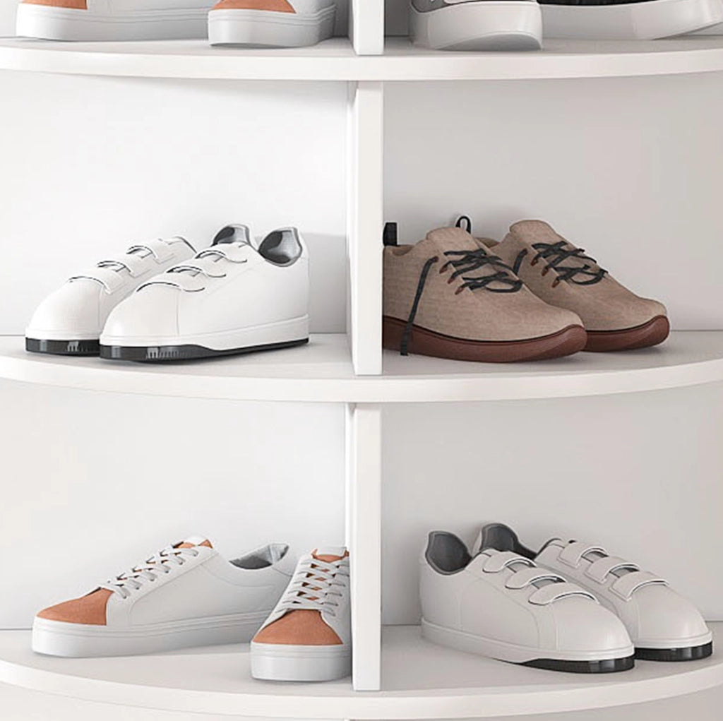 Scarpiera girevole a 7 livelli in PVC; bianca; per fino a 28 paia di scarpe