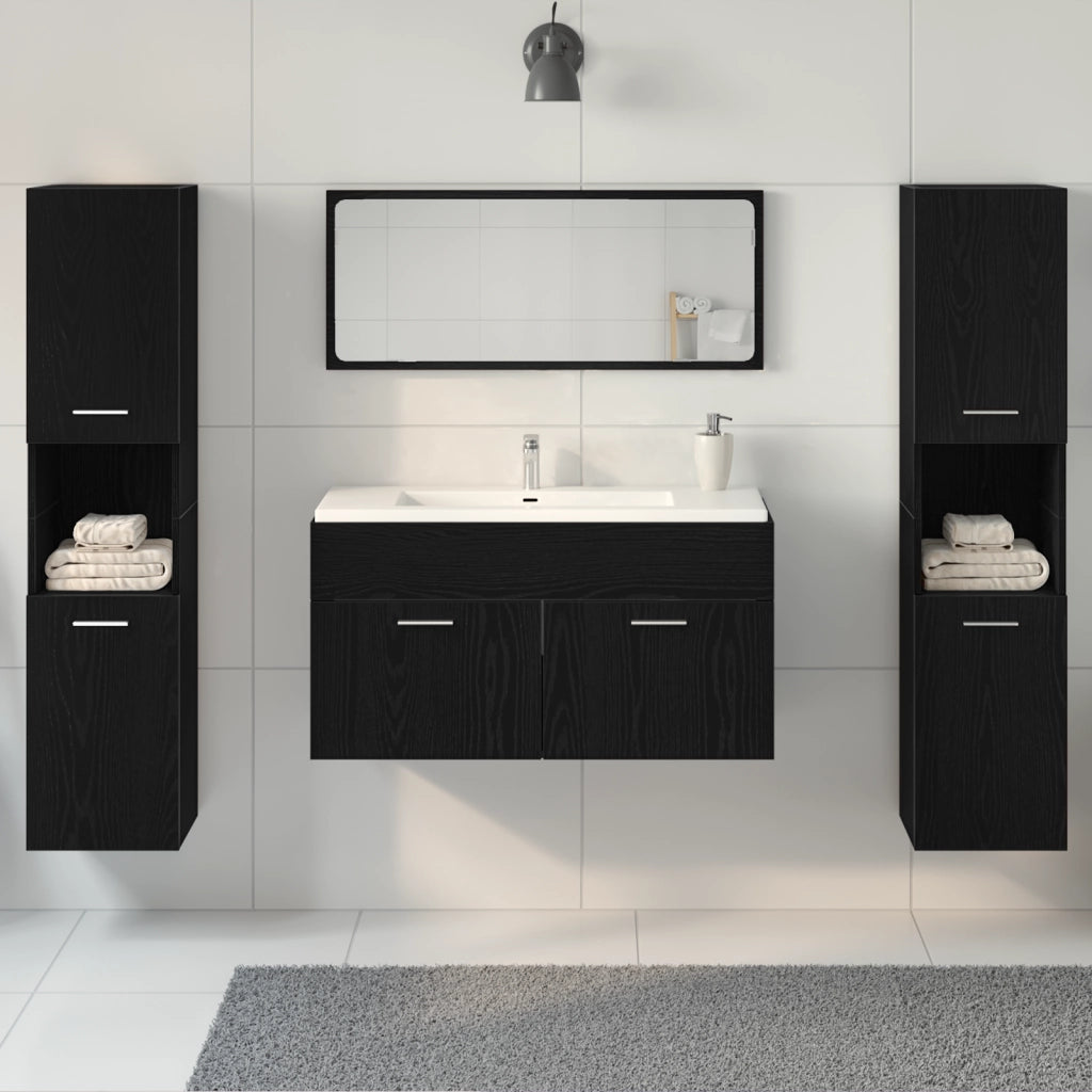 Set di Mobili per Bagno a 4 Pezzi in Legno Ingenerizzato Nero