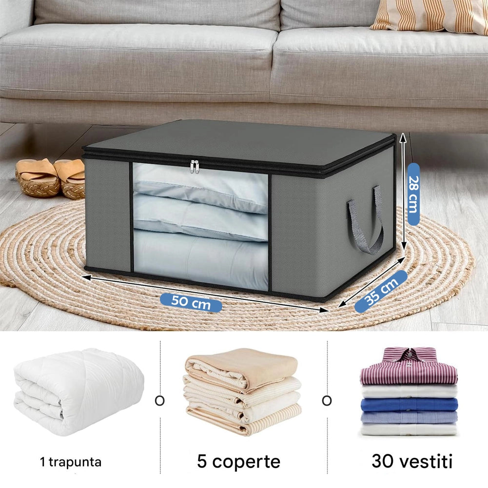 Set 4 Contenitori Pieghevoli 48L con Manici Rinforzati e Finestra Trasparente