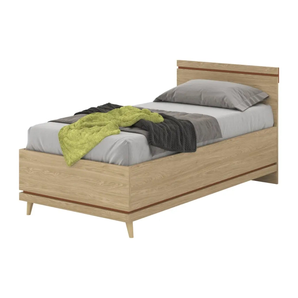 Letto bambino NOKI – 100x200 cm rovere chiaro e moka – Stile scandinavo senza doghe