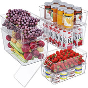 Set di organizzatori per frigorifero con coperchio, 6 organizzatori per frigorifero stivellabili, BPA libero, sistema di archiviazione trasparente in plastica, contenitore di archiviazione per la cucina, cassetto, armadi