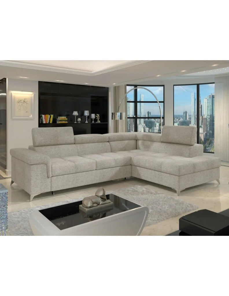 Divano angolare convertibile PALAZZO 4 posti beige – angolo destro con contenitore