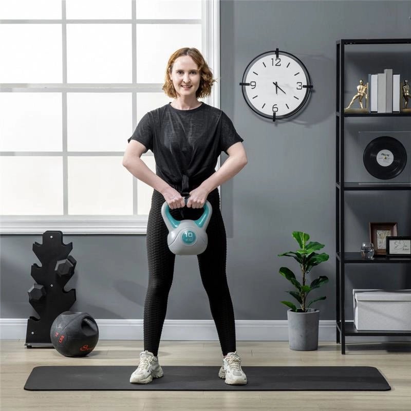 KETTLEBELL 10 KG IN PU E SABBIA CON BASE PIATTA 22 X 16 X 26 CM VERDE SCURO
