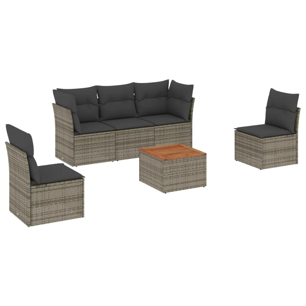 Set Divano da Giardino 6 pz con Cuscini Grigio in Polyrattan 3223547