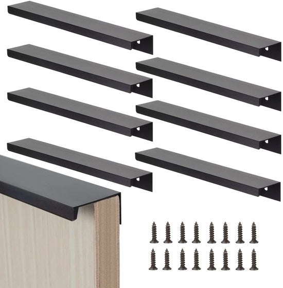 Greppini neri per mobili - Cassetti occultabili - Per una finitura liscia - 200 mm - Greppini da cucina - Adatti per porte e cassetti - 8 pezzi