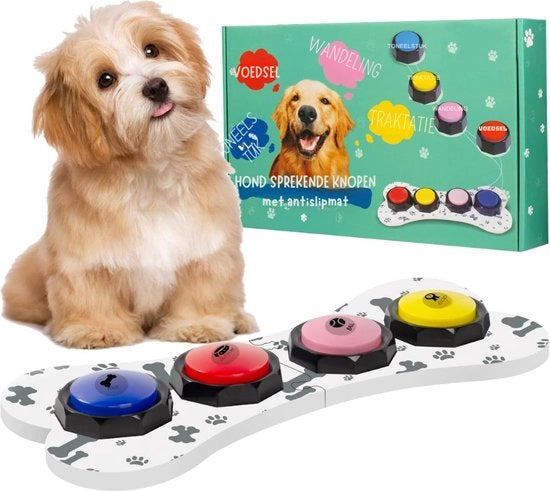 Pulsante di Comunicazione per Cani - Cani Allenamento - Cani Giochi - 4ST - Funzione di Registrazione - Su Gomma