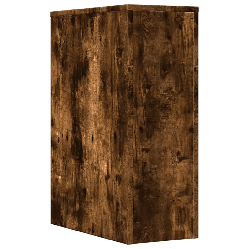Mobiletto da bagno stretto con ruote contenitore 22 x 44 x 61,5 cm atmosfera accogliente legno composito finitura rovere affumicato 02_0050650
