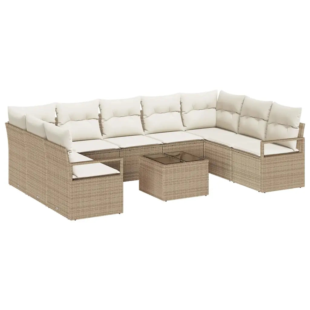 Set di divani con cuscino 10 pcs Beige polyrattan