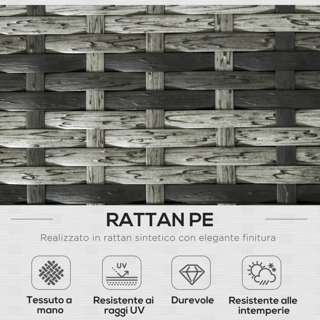 Set da Esterno 6 Pezzi con 2 Tavolini Contenitore, 2 Divani e 2 Poltrone, in Rattan e Acciaio, Grigio